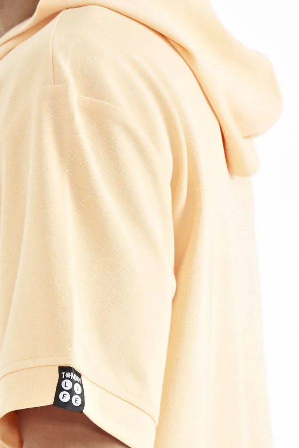 Tommylife Wholesale T-shirt à capuche orange oversize pour homme avec étiquette sur la manche - 88179