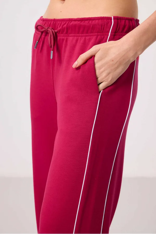 Pantalon palazzo à jambes larges et texture douce Tommylife pour femme, avec empiècements latéraux - 94669 Rouge Viva