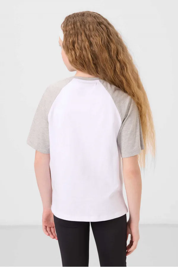 Tommylife Toptan O Yaka  Pamuklu Baskılı Oversize Fit Kız Çocuk T Shirt 75179 Beyaz