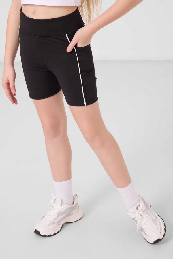 Tommylife Toptan Esnek Standart Fit Basic Performans Kız Çocuk Tayt 75189 Siyah