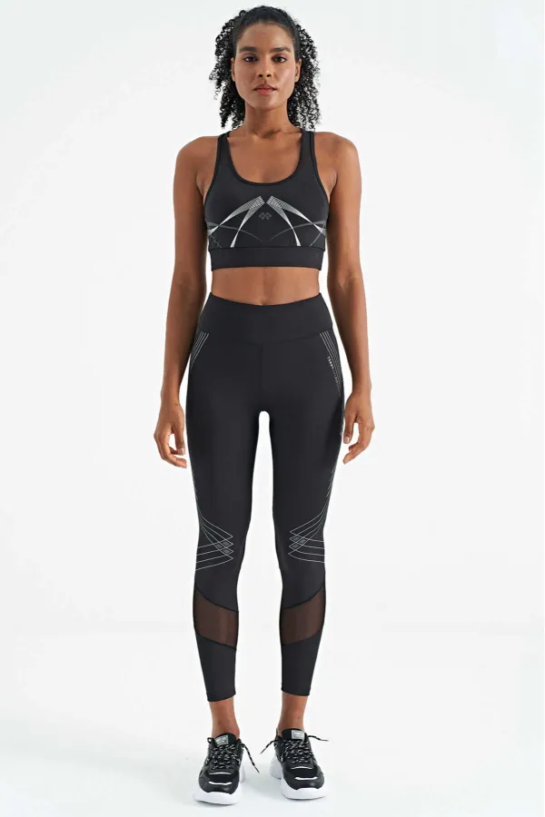 Soutien-gorge de sport Tommylife Wholesale pour femme, imprimé noir devant et dos, col en U, coupe ajustée - 97252