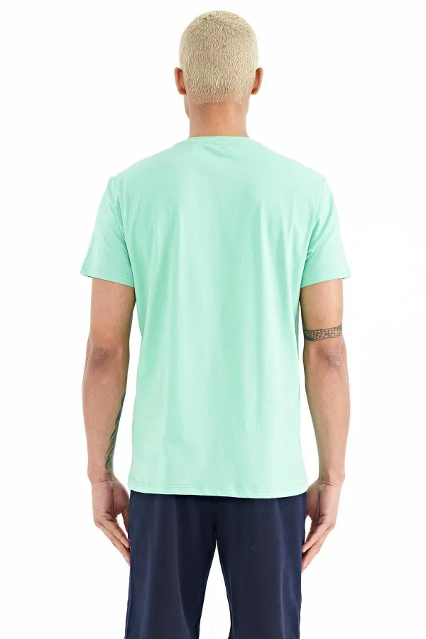 Tommylife Wholesale Boris Crew Neck Standard Fit Printed Men's T-Shirt 88206 Aqua Green