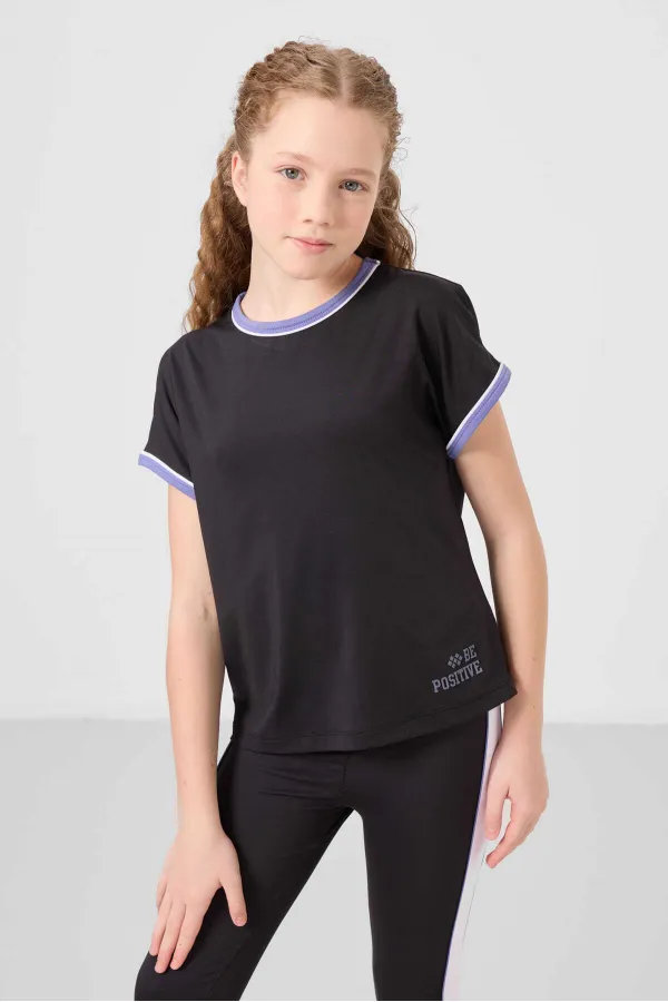 Ensemble de leggings Tommylife Wholesale pour filles, col rond, rayures latérales, coupe standard, noir, réf. 75191