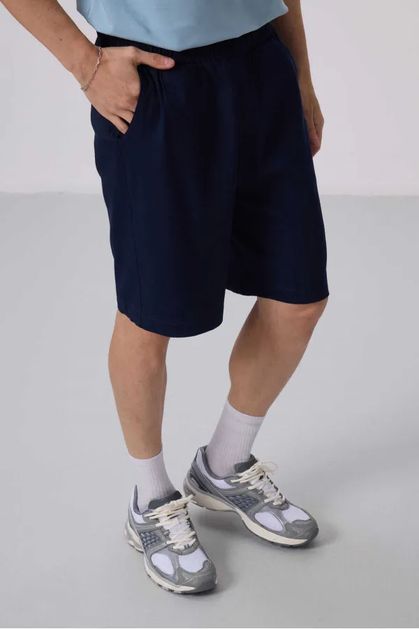 Short chino extensible léger, coupe standard, tissé, Tommylife Wholesale 81290 Bleu marine