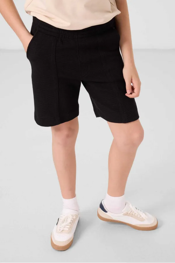Tommylife Toptan Pamuklu Yumuşak Dokulu Standart Fit Basic Erkek Çocuk Şort 11289 Siyah