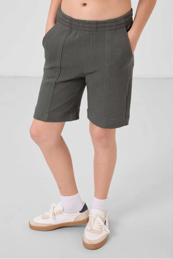 Short basique pour garçon Tommylife, en coton doux texturé, coupe standard, couleur kaki, référence 11289