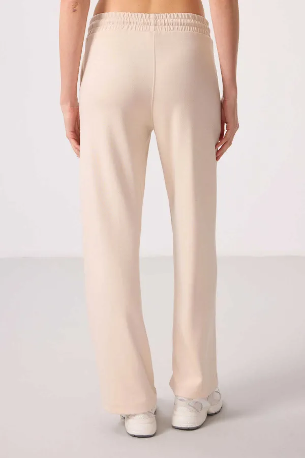 Pantalon palazzo pour femme Tommylife, en tissu doux, avec poches et surpiqûres apparentes - Beige 94670