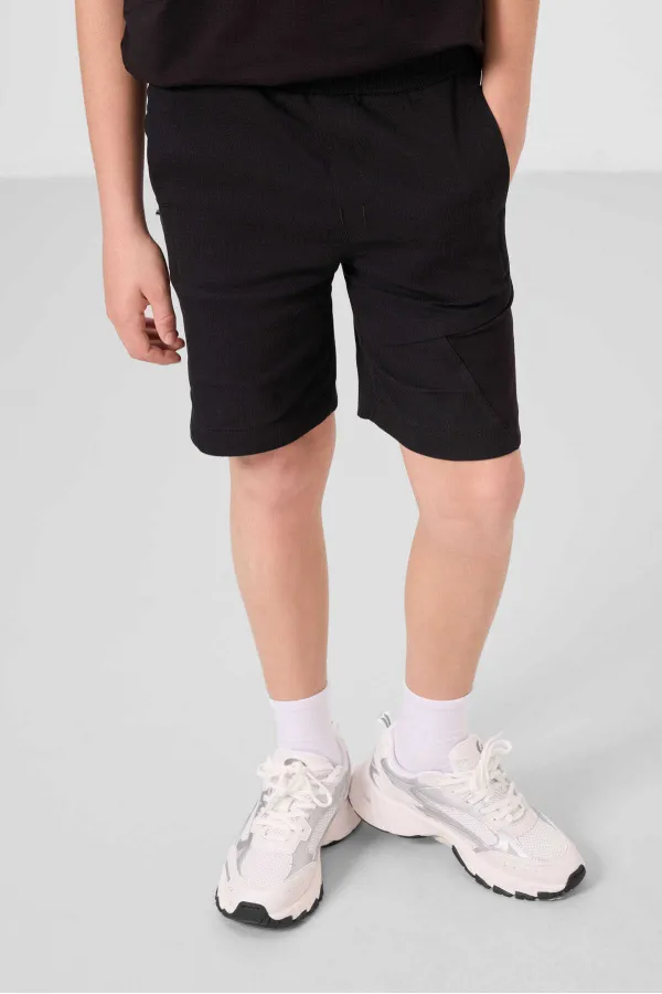 Ensemble short chino garçon Tommylife Wholesale en coton léger et extensible, coupe oversize, noir, réf. 11275