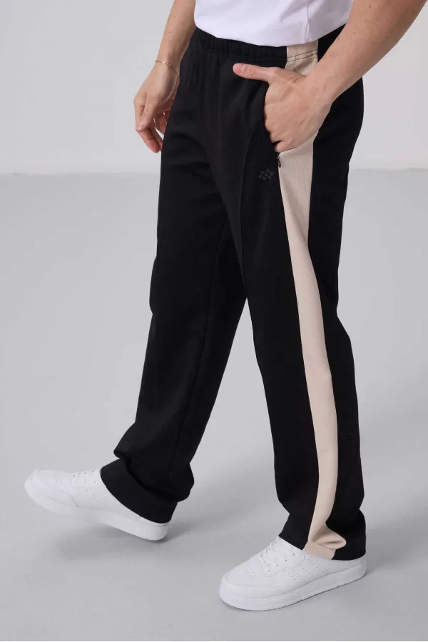 Pantalon palazzo pour homme Tommylife Wholesale, coupe standard, surface texturée, référence 82171, noir et beige