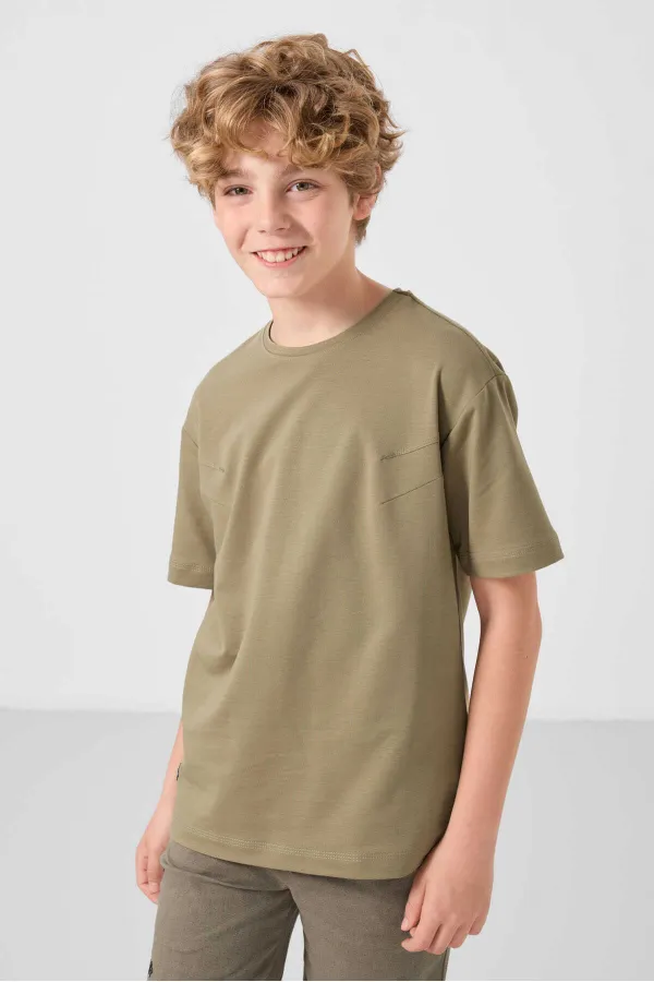 Tommylife Toptan Pamuklu Oversize Fit Dokuma Hafif Esnek Chino Erkek Çocuk Şort Takım 11277 Koyu Bej-Camel