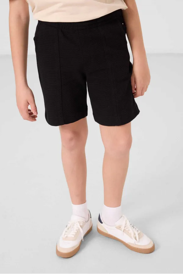 Tommylife Toptan Pamuklu Yumuşak Dokulu Standart Fit Basic Erkek Çocuk Şort 11289 Siyah