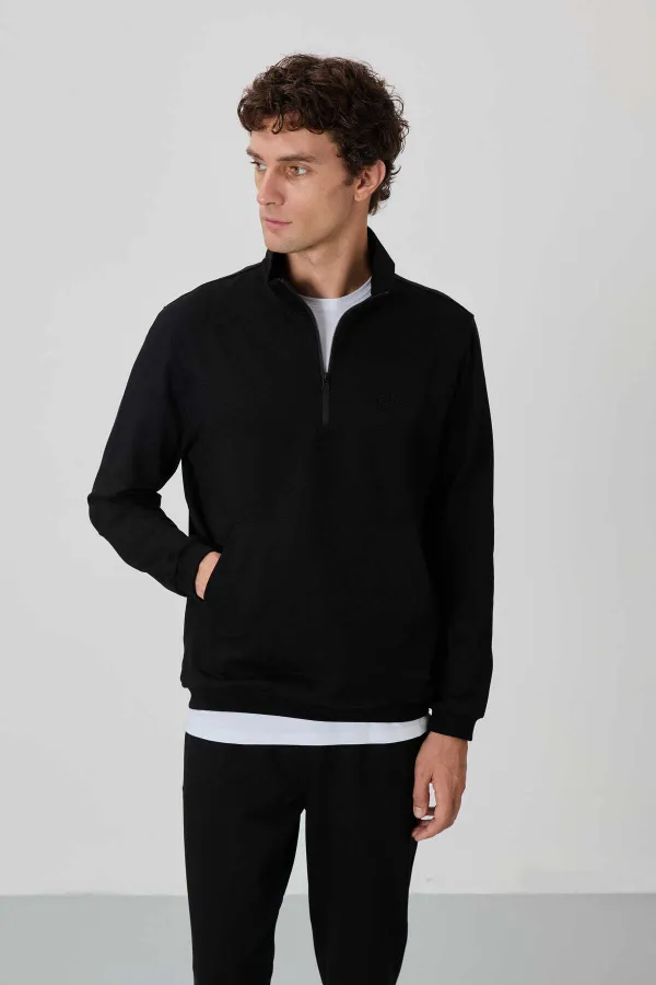 Tommylife Wholesale Herbert Standard Fit Stand Collar Men's Tracksuit Set 85233 Black