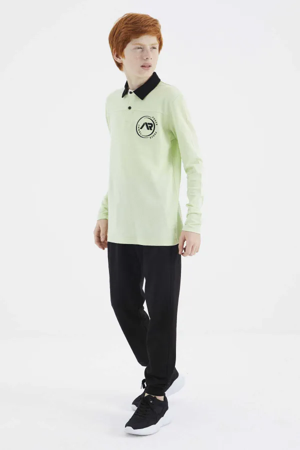 Sweat-shirt basique Tommylife pour garçon, taille serveur, col polo, coupe standard, vert clair, référence 11172