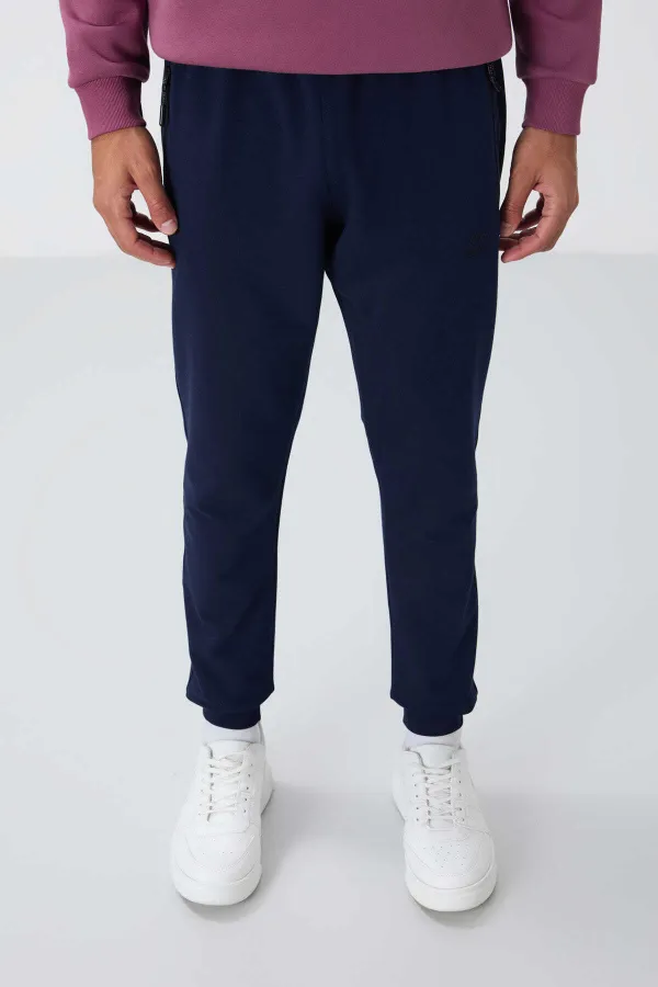Tommylife Toptan İndigo Fermuar Cepli Standart Kalıp Jogger Erkek Eşofman Alt - 84651