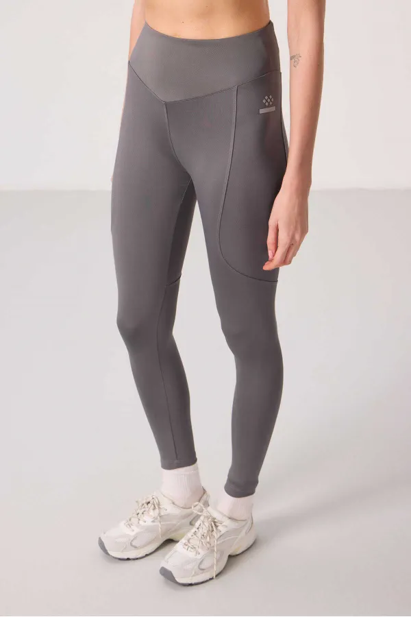 Tommylife Toptan Polyester Standart Fit Esnek Performans Kadın Tayt - 94666 Koyu Gri