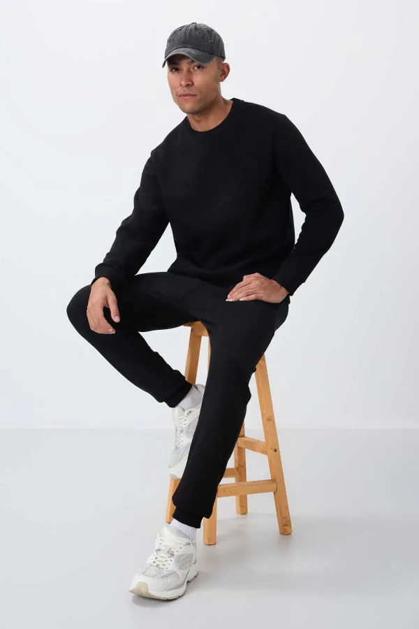 Tommylife Toptan Rahat Kalıp Basic Erkek Eşofman Takım 85265 Siyah