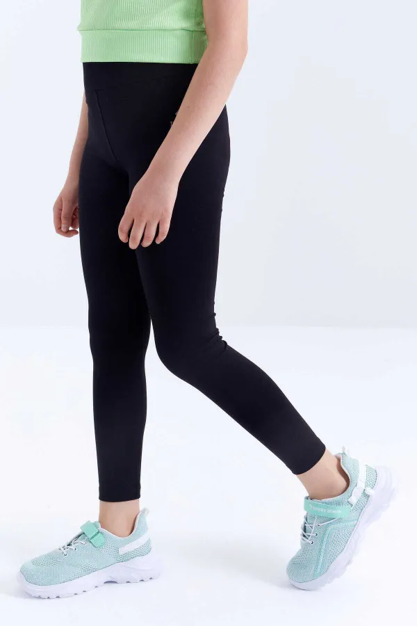 Tommylife Toptan Siyah Yüksek Bel Dar Paça Kız Çocuk Tayt  - 75047