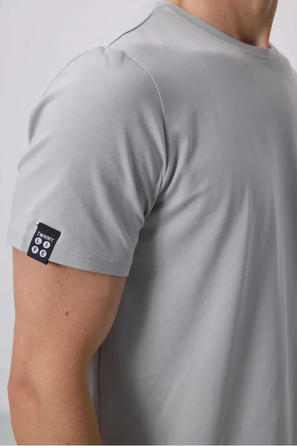 T-shirt basique Tommylife pour homme, col rond, coupe standard, couleur pierre, référence 87911