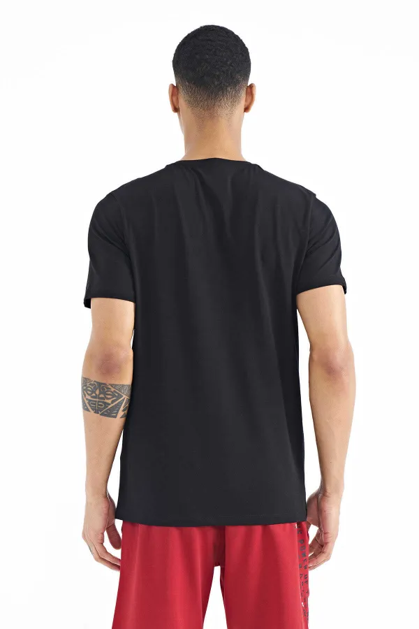 Tommylife Wholesale Black Standard Fit Crew Neck Men's T-Shirt with Text Print - 88171
