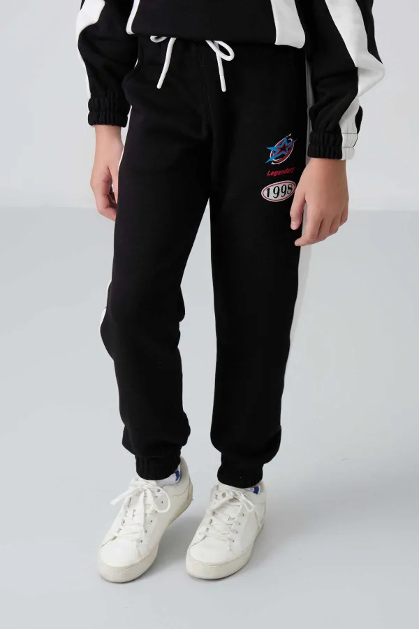 Tommylife Toptan 7-15 Yaş Kapüşonlu Oversize Kız Çocuk Eşofman Takımı 75166 Siyah