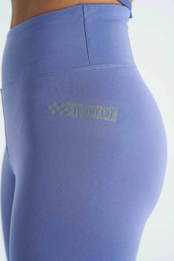 Leggings pour femmes Tommylife, taille haute, coupe slim, imprimé logo violet - 94627