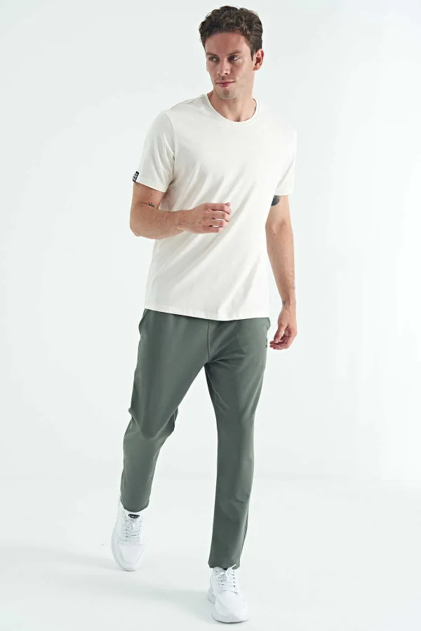 Tommylife Toptan O Yaka Standart Kalıp Basic Erkek T-Shirt 87911 Ekru