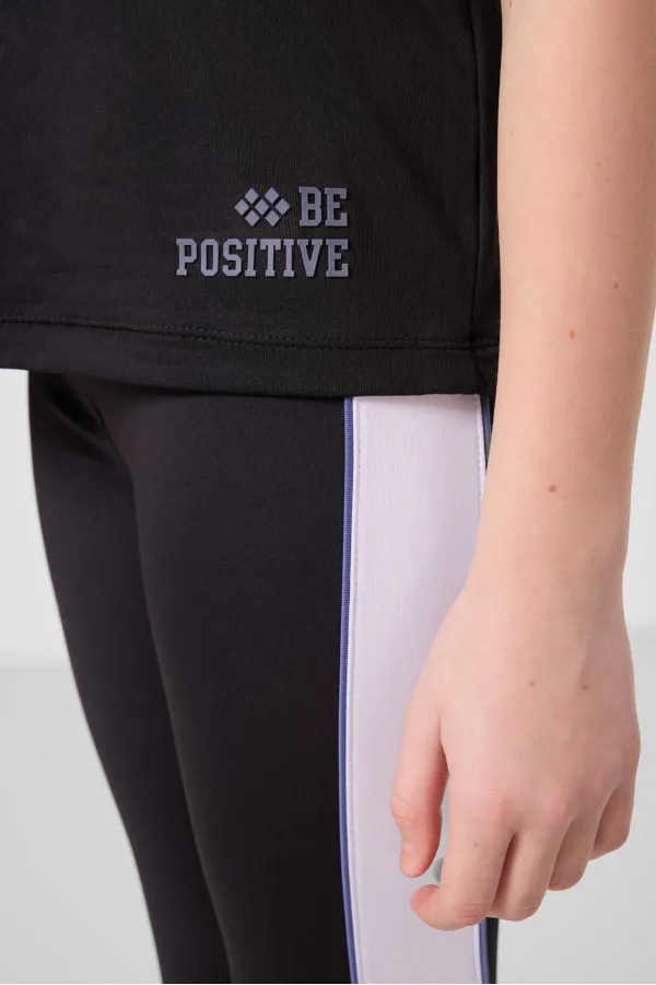 Ensemble de leggings Tommylife Wholesale pour filles, col rond, rayures latérales, coupe standard, noir, réf. 75191