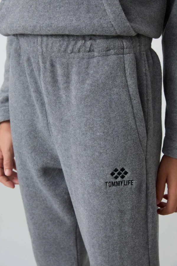 Ensemble de survêtement en polaire à col montant Tommylife Wholesale Serverer Boy, gris chiné, référence 11218