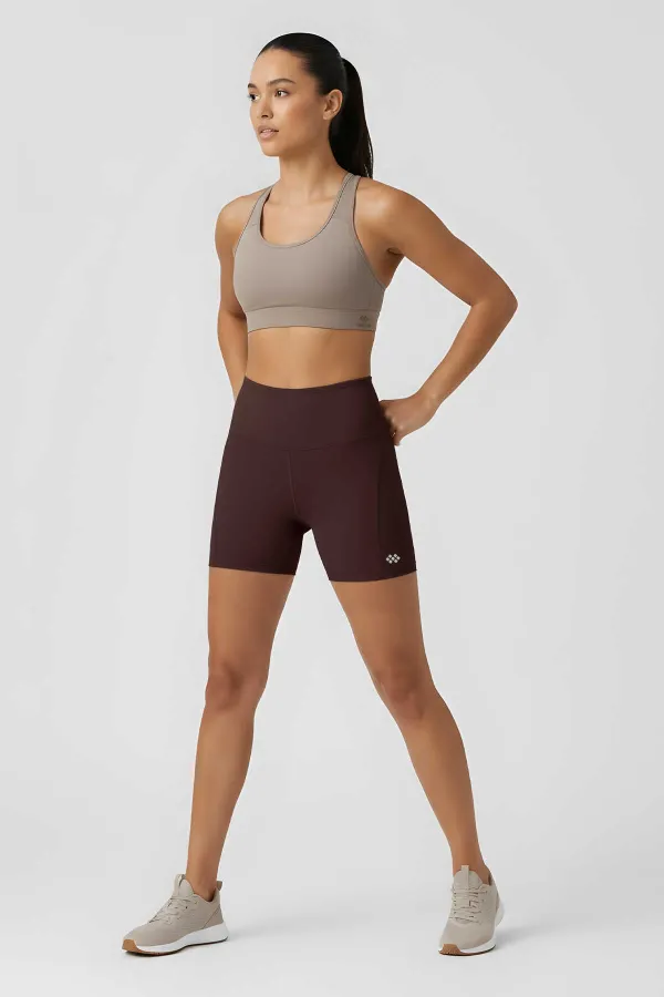 Leggings courts motardes marron taille haute coupe slim pour femmes Tommlife Wholesale - 91017