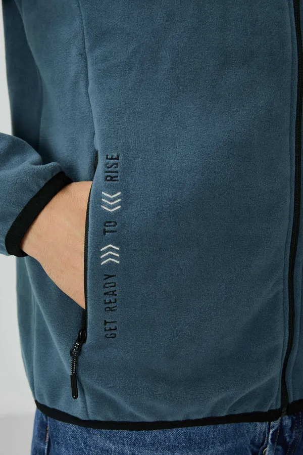 Sweat-shirt en polaire zippé à col montant pour homme Tommylife, modèle standard, vente en gros, 87992, pétrole