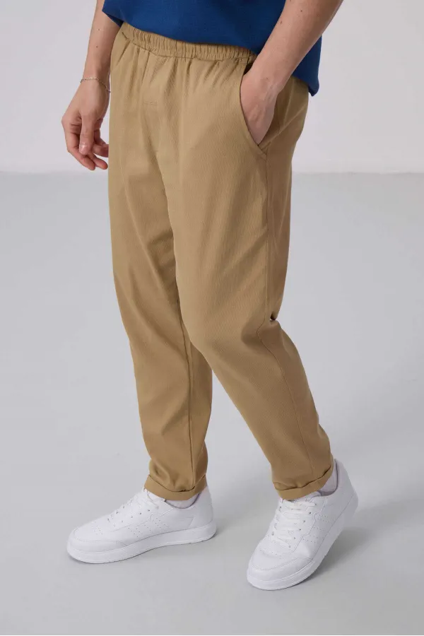 Pantalon chino extensible léger tissé coupe standard Tommylife Wholesale 82175 Beige foncé