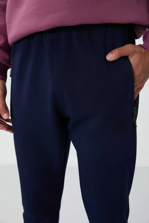 Tommylife Toptan İndigo Fermuar Cepli Standart Kalıp Jogger Erkek Eşofman Alt - 84651
