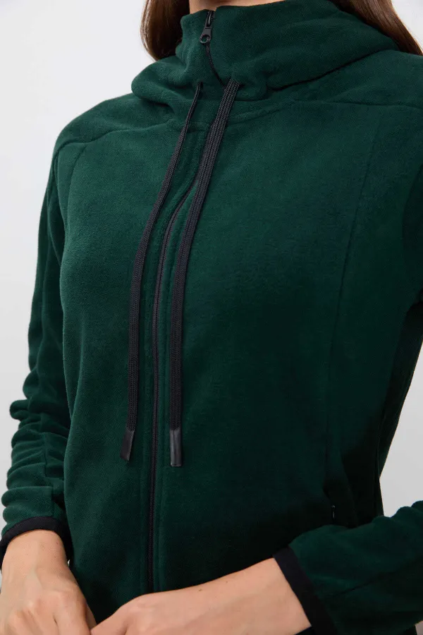 Tommylife Wholesale Hooded Standard Fit Zip-Up Women's Fleece Sweatshirt 97287 Pine Green