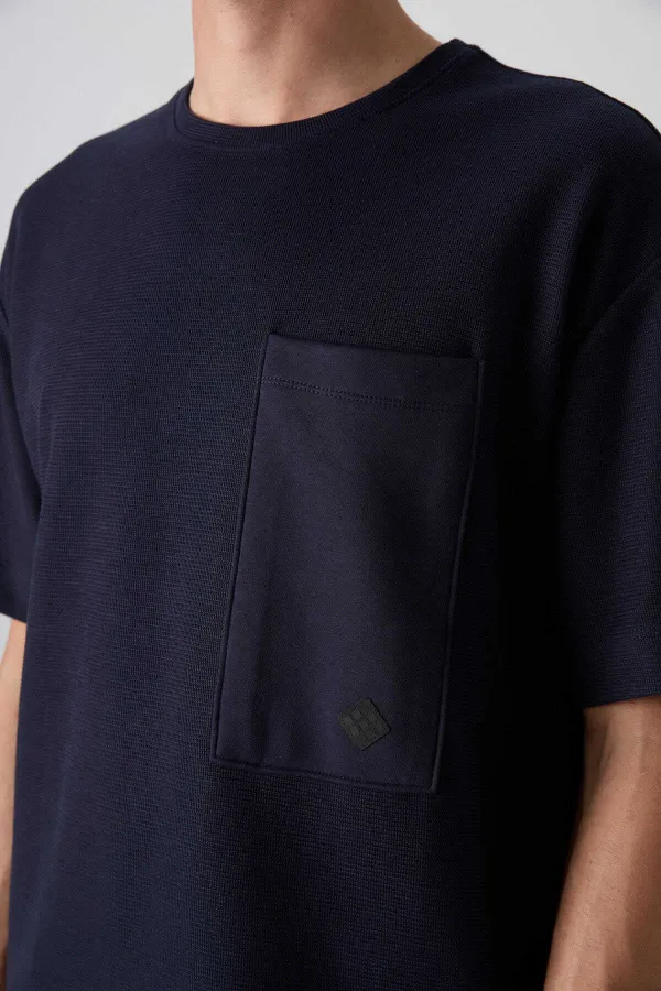 Tommylife Toptan O Yaka Oversize Basic Erkek T-Shirt 88341 Lacivert