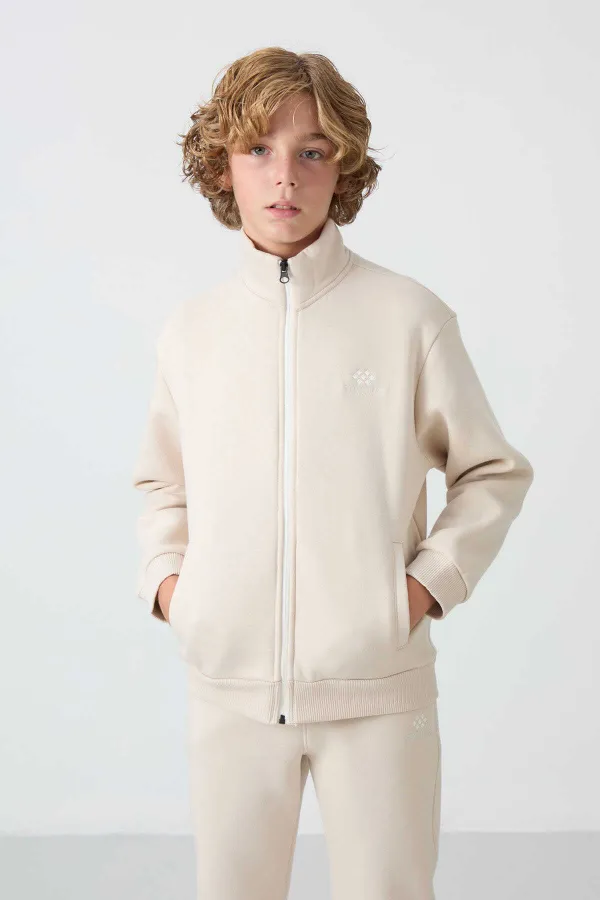 Tommylife Toptan 7-15 Yaş Dik Yaka Erkek Çocuk Eşofman Takımı 11256 Bej