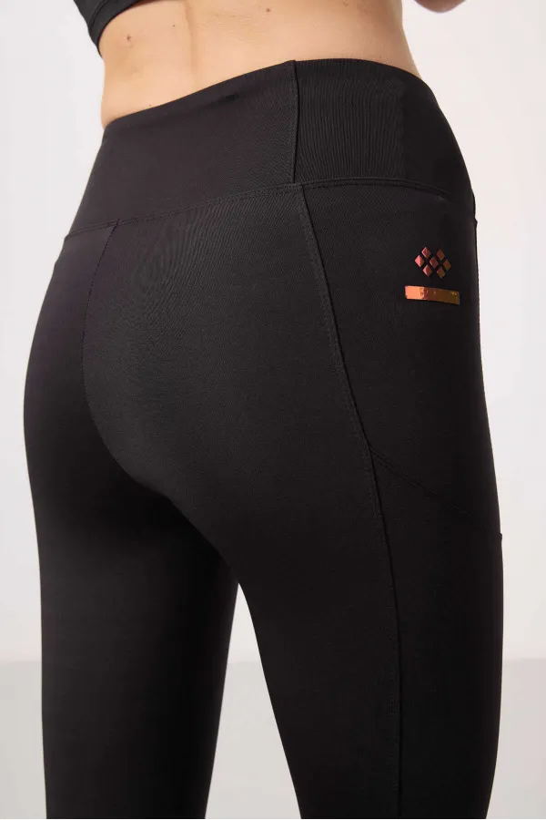 Tommylife Toptan Polyester Esnek Standart Fit Performans Kadın Tayt - 94667 Siyah