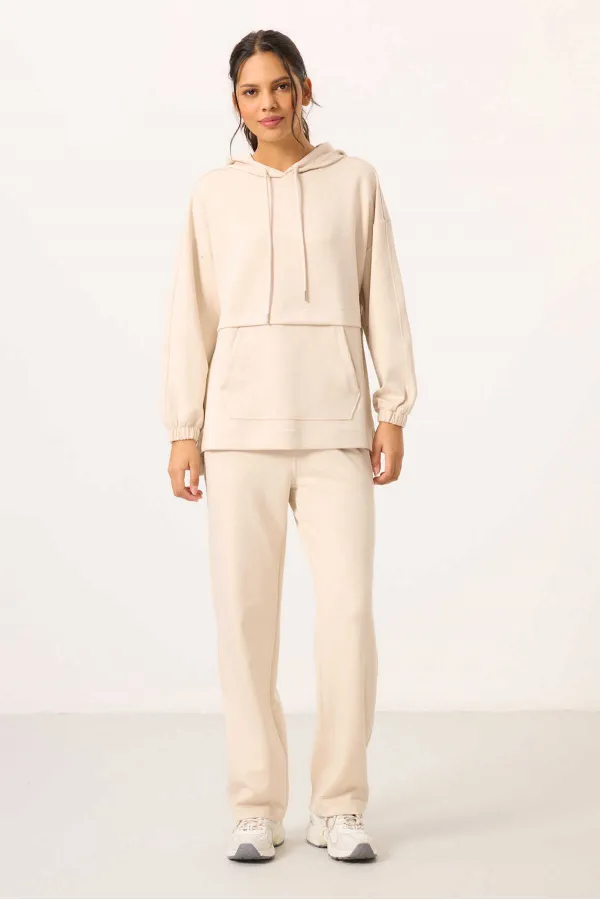 Ensemble tunique de survêtement oversize à capuche et texture douce Tommylife pour femme - 95348 Beige