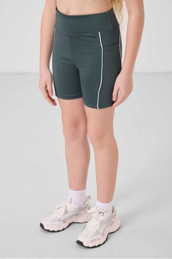 Tommylife Toptan Esnek Standart Fit Basic Performans Kız Çocuk Tayt 75189 Orman Yeşili