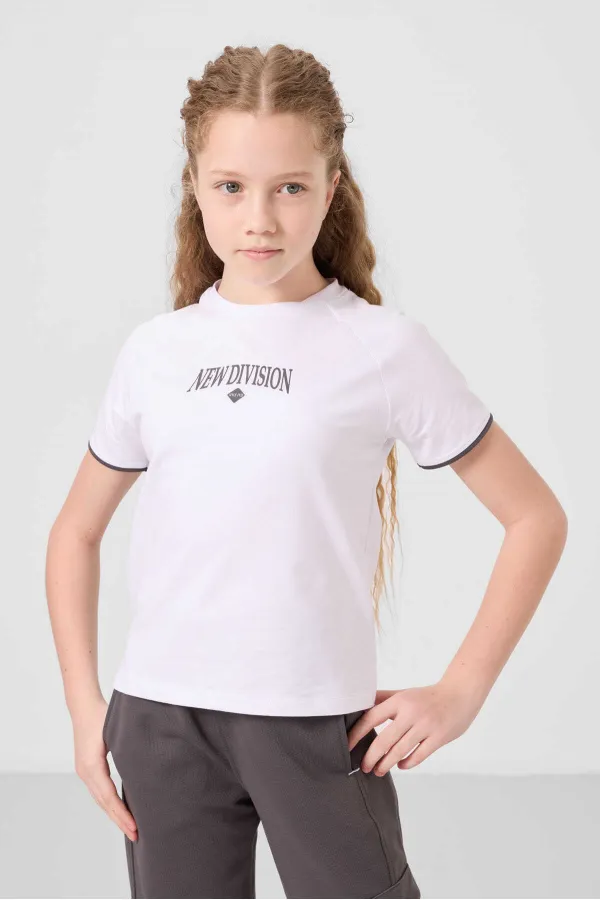 Ensemble de survêtement Tommylife Wholesale pour filles, col rond imprimé, ourlet élastiqué, poche cargo, réf. 75173, blanc et gris foncé