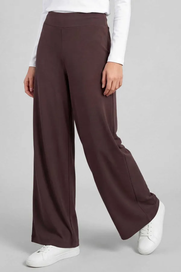 Tommylife Wholesale Brown Comfort Fit Wide Leg Corset Palazzo Women's Trousers - 94681 Tommylife Wholesale Brown Comfort Fit Wide Leg Corset Palazzo Women's Trousers - 94681