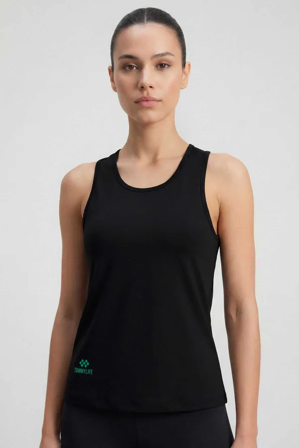 Débardeur de sport noir Tommylife pour femme, coupe standard, dos croisé - 97296