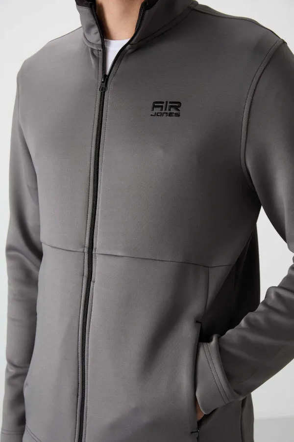 Tommylife Wholesale Bran Standard Fit Scuba Basic Men's Tracksuit Set 85199 Dark Grey - Black