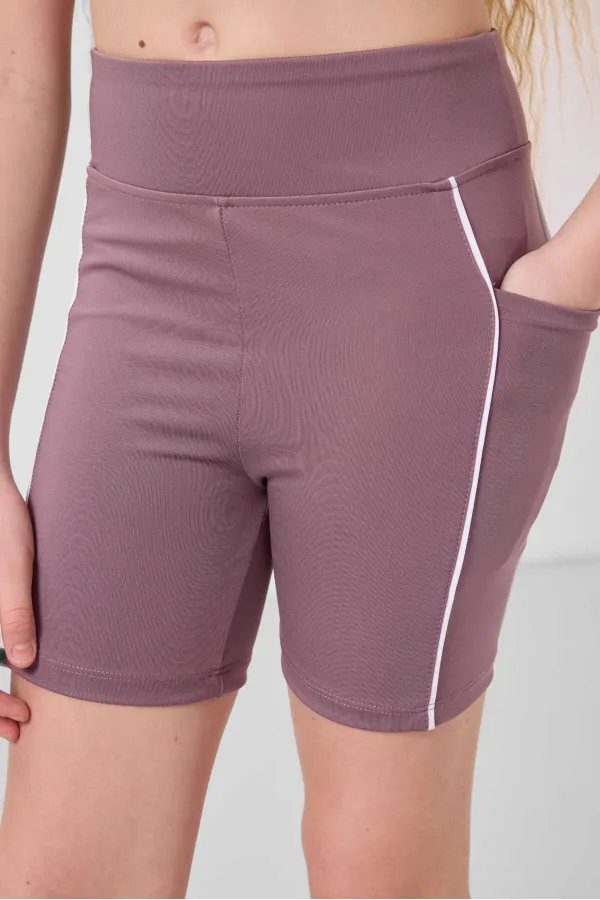 Tommylife Toptan Esnek Standart Fit Basic Performans Kız Çocuk Tayt 75189 Gül Kurusu