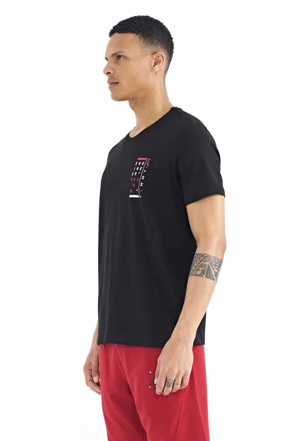 Tommylife Wholesale Black Print Detail V-Neck Standard Fit Men's T-Shirt - 88186