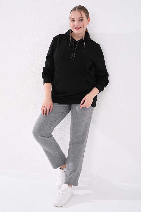 Tommylife Toptan Gri Melanj Cepli Rahat Form Klasik Paça Kadın Büyük Beden Eşofman Alt - 94014