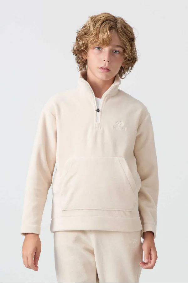 Ensemble de survêtement en polaire à col montant Tommylife Wholesale Serverer Boy, beige, référence 11218