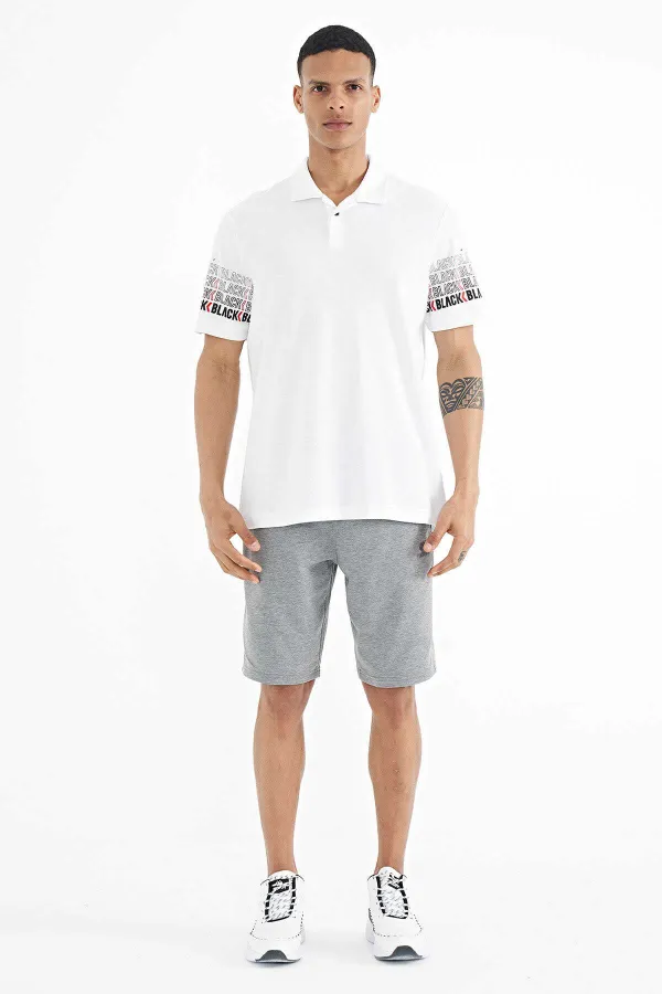 T-shirt homme Tommylife en gros, manches blanches imprimées, col polo, coupe standard - 88240