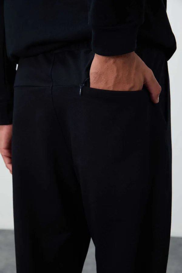 Pantalon de survêtement bleu marine pour homme Tommylife Wholesale, avec cordon de serrage, poches, coupe standard et jambes classiques - 84682