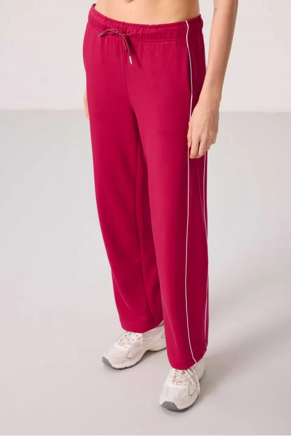 Pantalon palazzo à jambes larges et texture douce Tommylife pour femme, avec empiècements latéraux - 94669 Rouge Viva