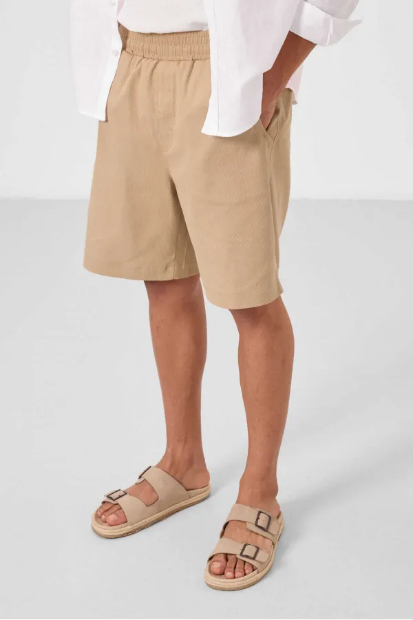 Short chino extensible léger, coupe standard, tissé, Tommylife Wholesale, beige foncé, référence 81289